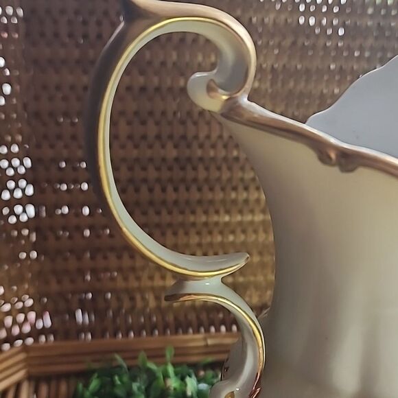 Vintage Porcelain Floral Pitcher Vase With Gold Tone Accent Coquette Bridal - Picture 17 of 17